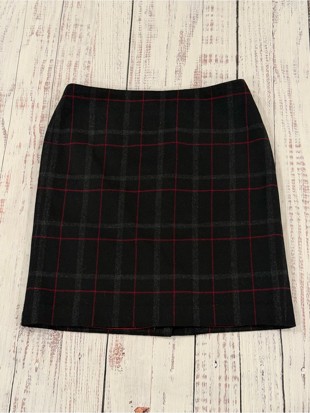 Plaid Skirt Women 2P Petite Black Red Wool Blend Tartan Preppy Dark Acadmia